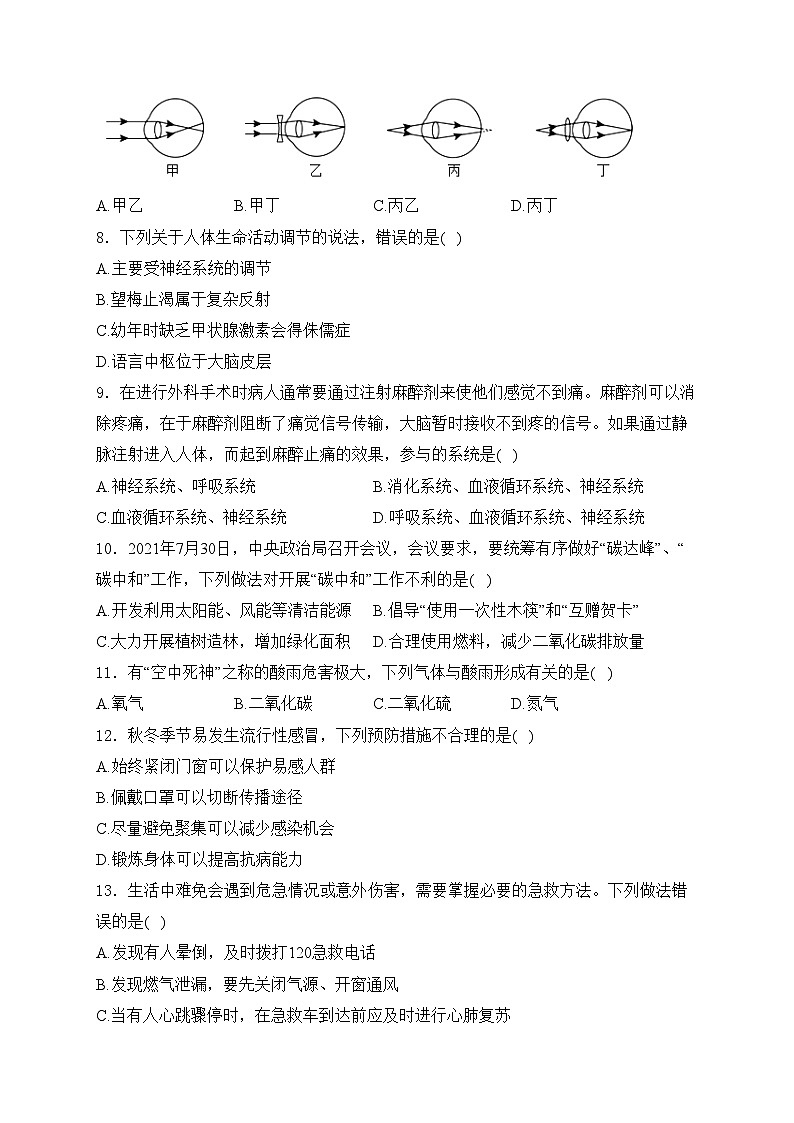 山东省烟台招远市（五四制）2023-2024学年七年级下学期期中生物试卷(含答案)第2页