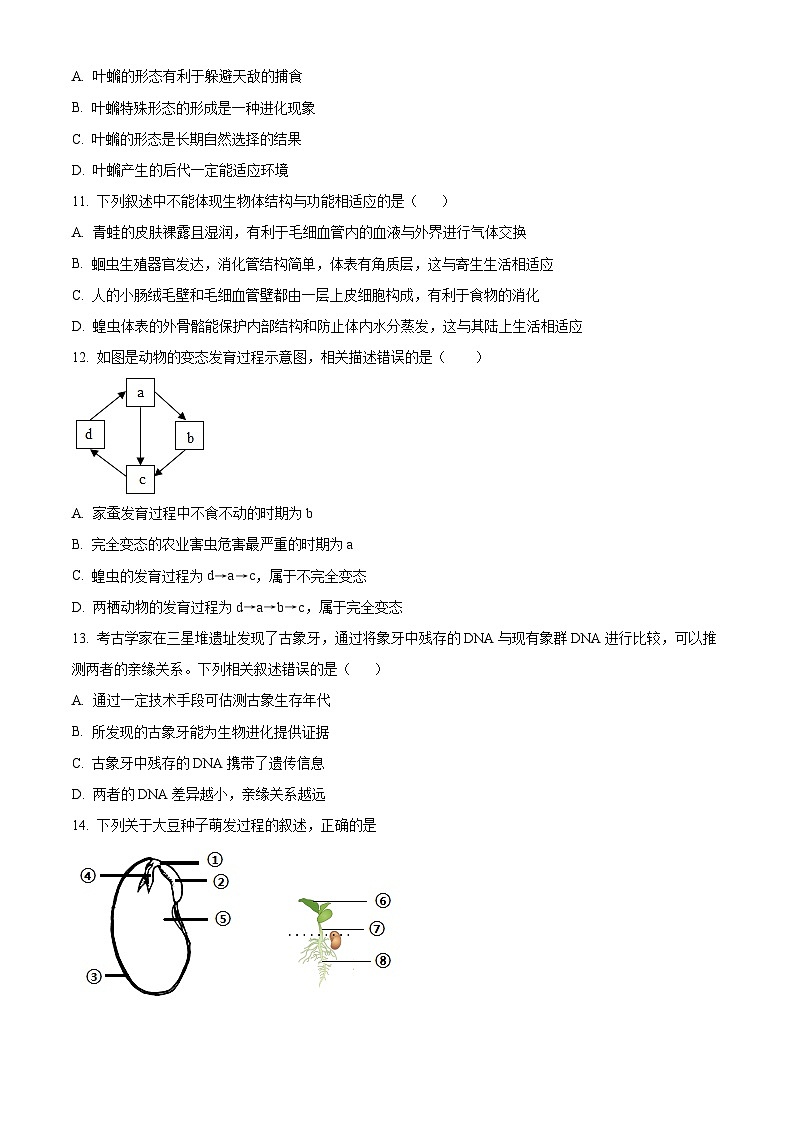 2024年河北省唐山市路南区八年级中考二模生物试题（原卷版+解析版）03