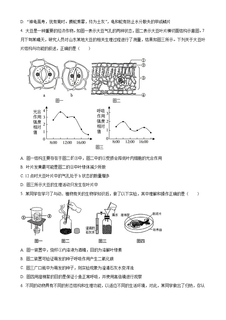 2024年山东省菏泽市郓城县中考三模生物试题（原卷版+解析版）02