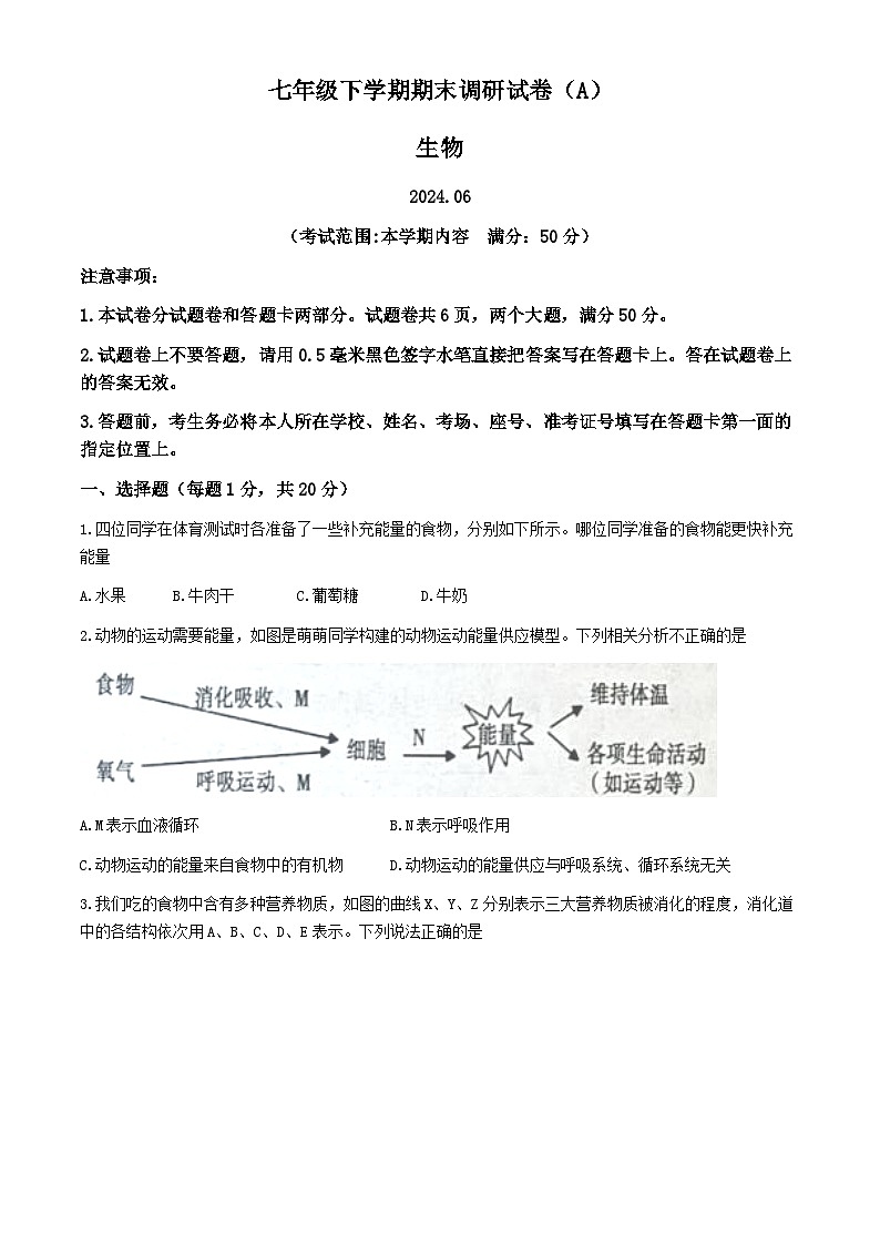河南省安阳市滑县师达学校2023-2024学年七年级下学期6月期末生物试题01