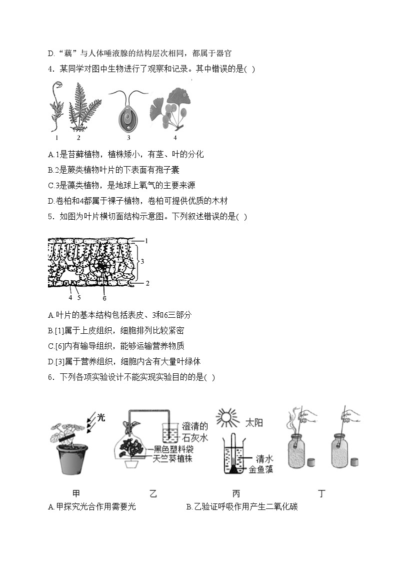 山东省济南市济阳区2022-2023学年八年级下学期期中生物试卷(含答案)02