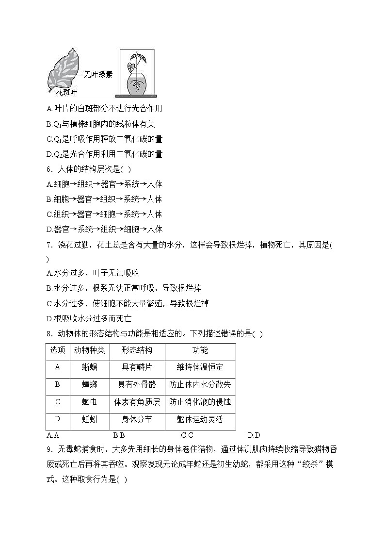 四川省绵阳市江油市2023-2024学年八年级下学期期中考试生物试卷(含答案)02