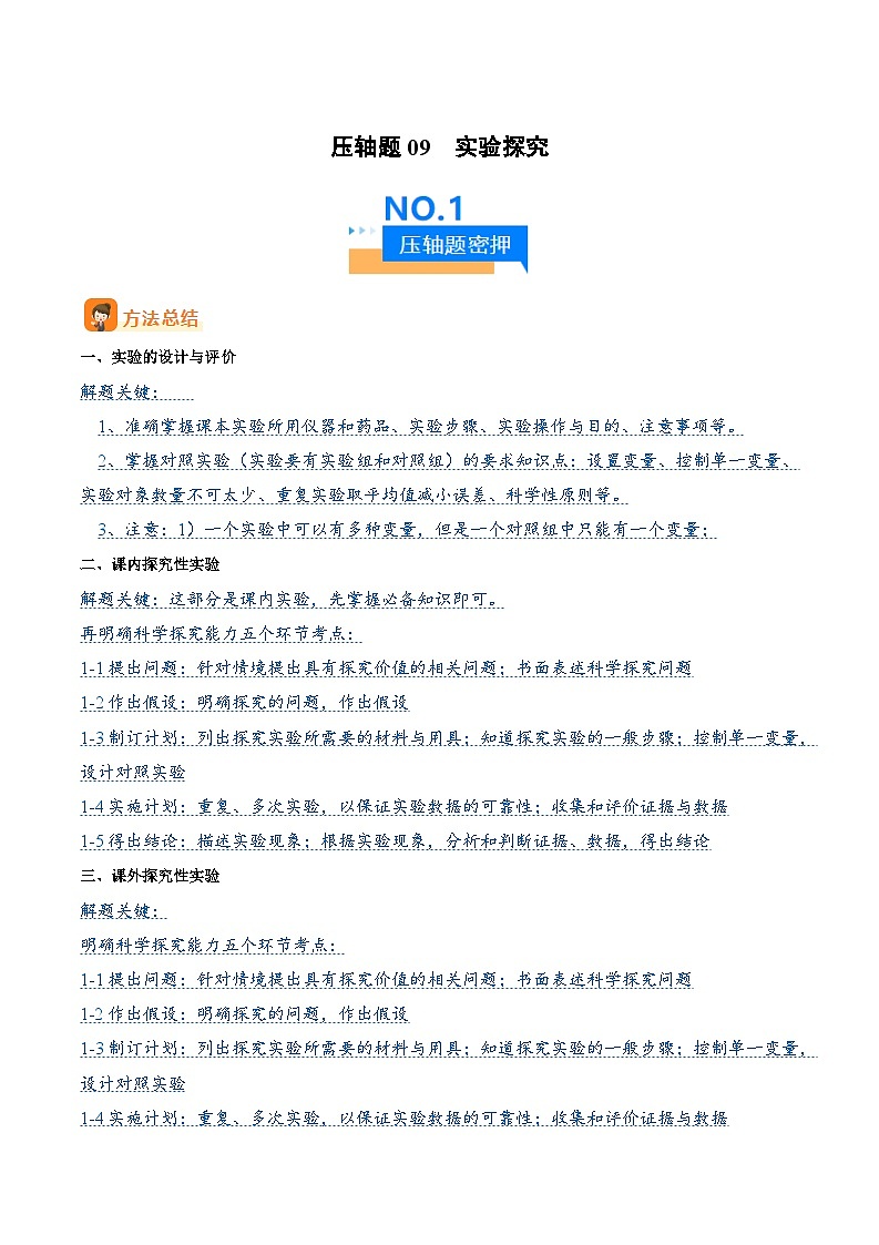 压轴题09  实验探究（原卷版）第1页