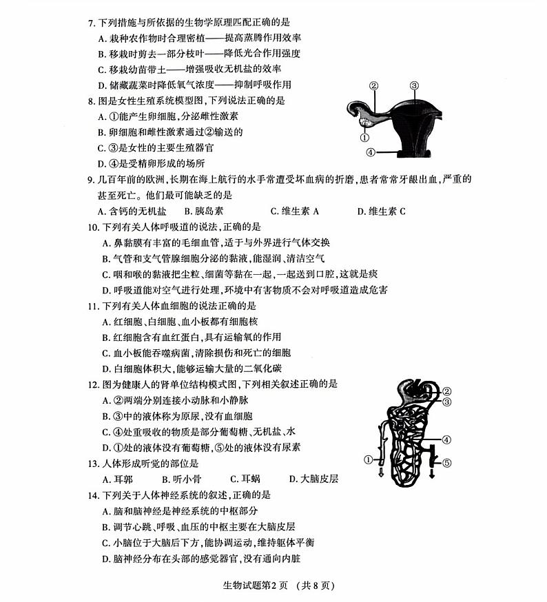 2024年福建省多校联合中考模拟测试生物试题第2页