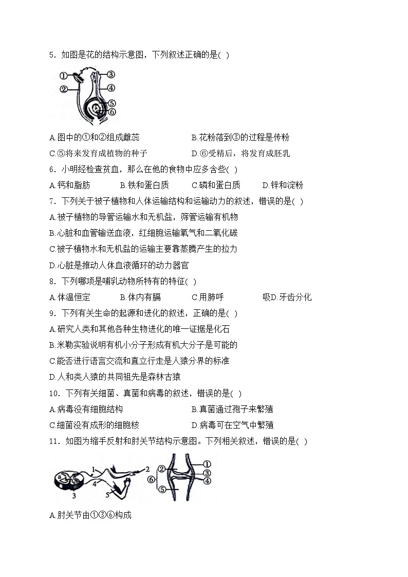 山东省菏泽市鄄城县2024届九年级下学期二模生物试卷(含答案)02