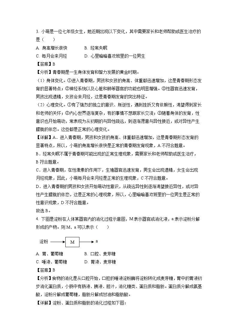 生物：山西省晋中市寿阳县2023-2024学年七年级下学期期中试题（解析版）02