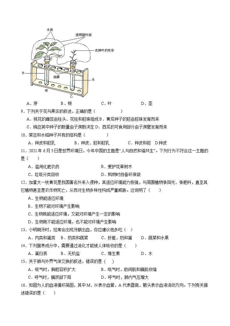 卷04-备战2024年中考生物全真模拟押题卷（云南卷）（原卷版+解析版）03