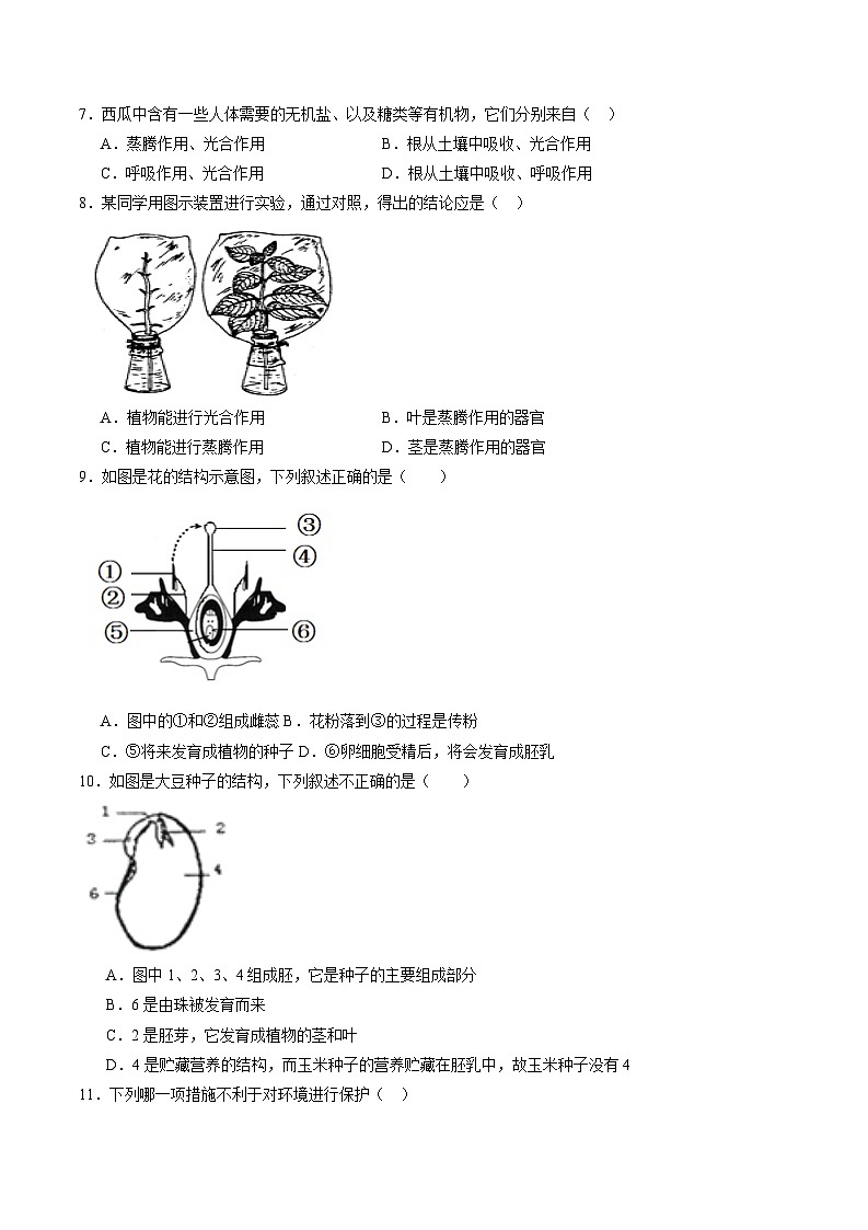 卷05-备战2024年中考生物全真模拟押题卷（云南卷）（原卷版+解析版）02