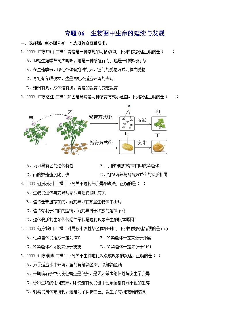 专题06 生物圈中生命的延续与发展 (试卷版)第1页