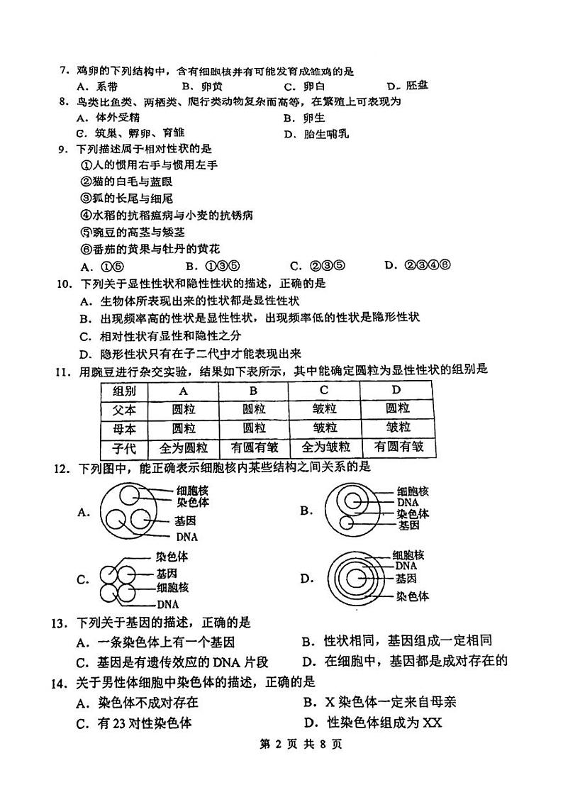 广东省广州市执信中学2023--2024学年八年级下学期期中生物试卷第2页