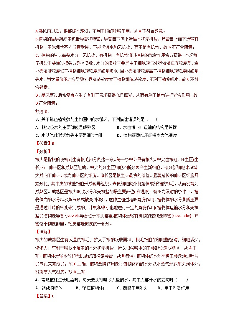 易错点05 绿色植物的水循环-2024年中考生物考试易错题（解析版）第3页