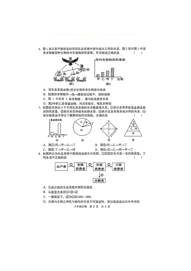 山东省菏泽市鲁西新区2023-2024学年八年级下学期第二次月考（6月）生物试题02