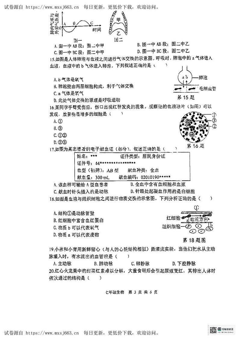 广西来宾市耀华中学2023-2024学年七年级下学期期中考试生物试卷03