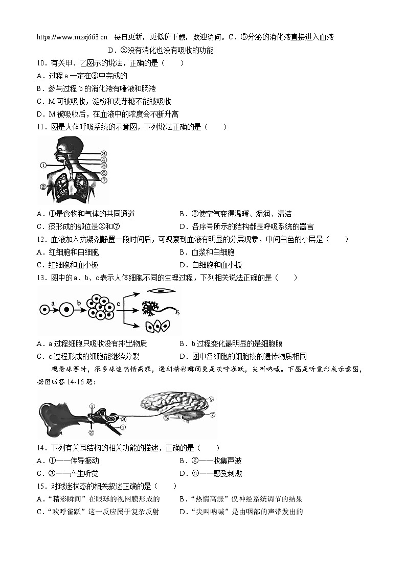 2024年福建省八年级多校联考中考模拟测试生物试题(无答案)第2页
