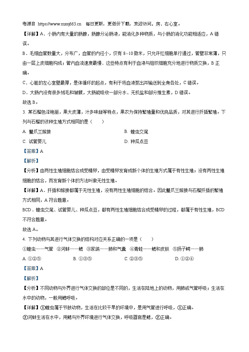 2024年河北省石家庄市八年级中考二模生物试题02