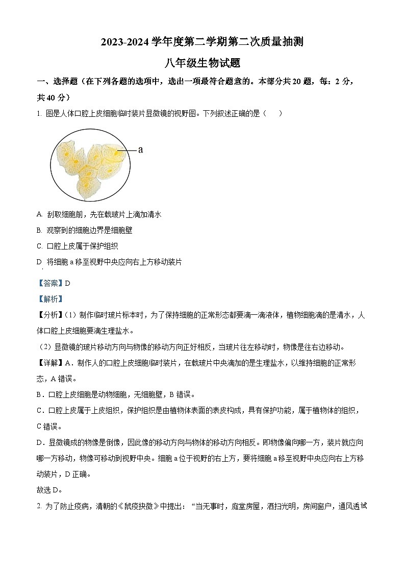2024年江苏省徐州市县区联考九年级中考二模生物试题01