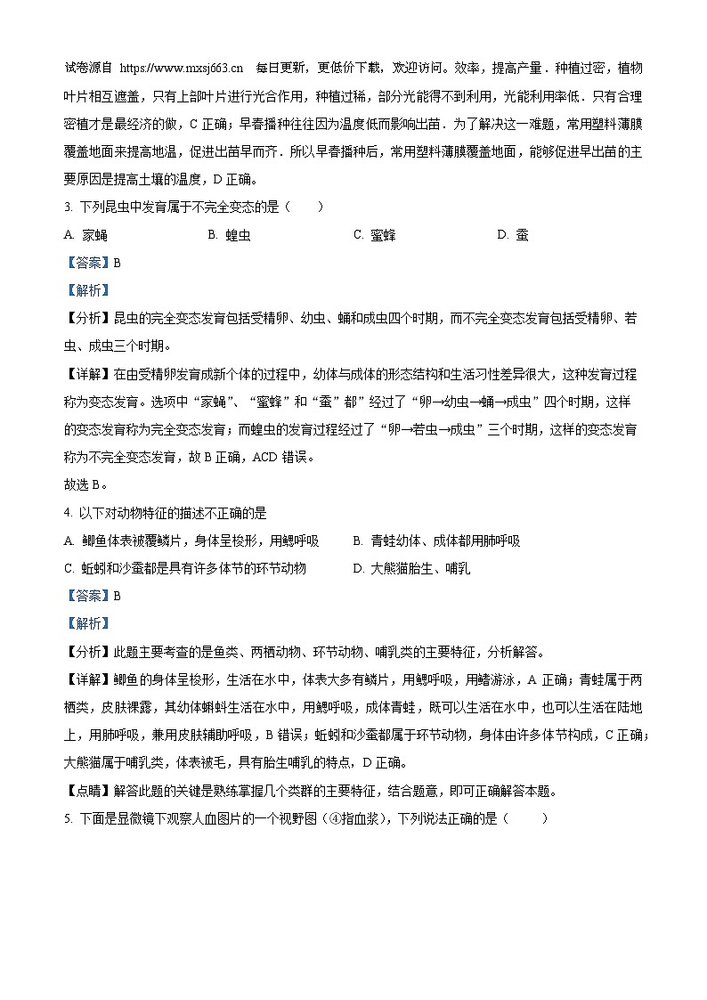 2024年山东省菏泽市鄄城县九年级中考三模生物试题02