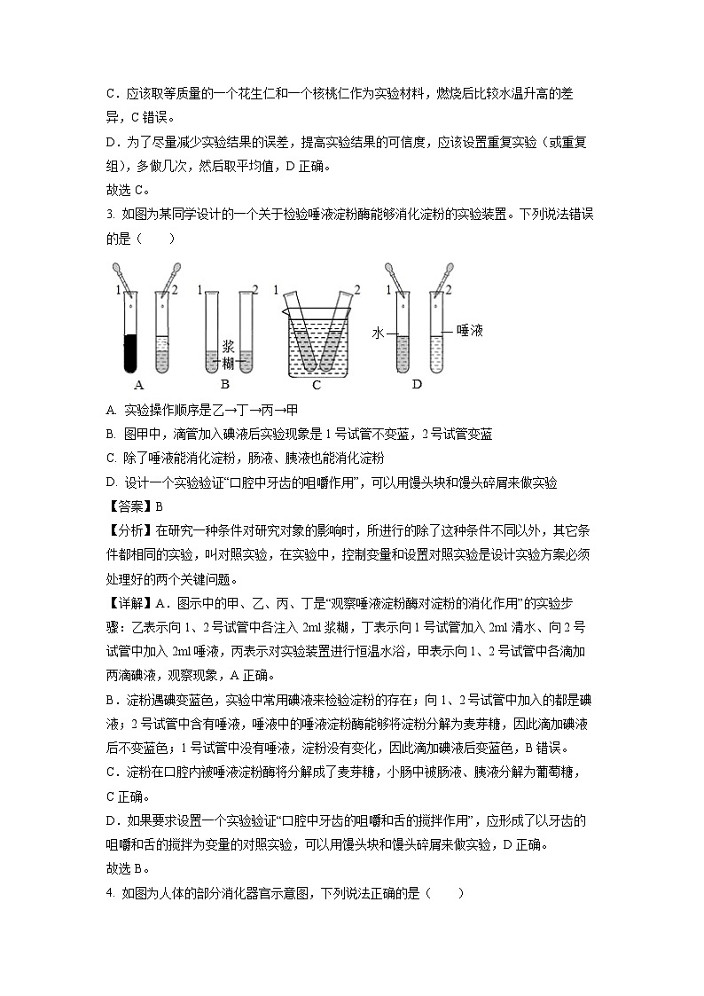 生物：山东省济宁市泗水县2023-2024学年七年级下学期期中试题（解析版）02