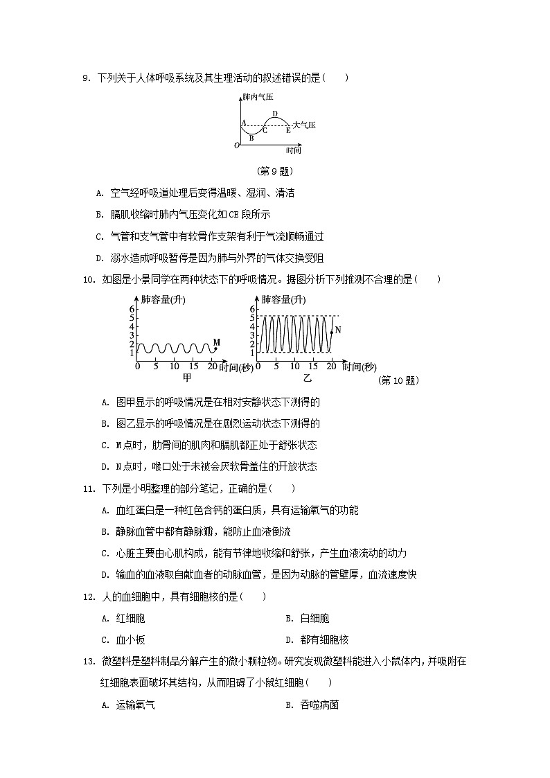 2024七年级生物下册第四单元生物圈中的人第三四章学情评估试卷1（附答案人教版）03