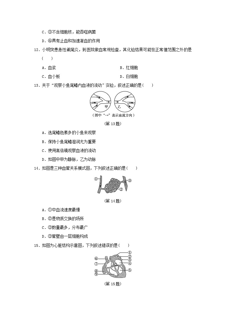 福建省2024七年级生物下学期期末学情评估试卷（附答案人教版）03