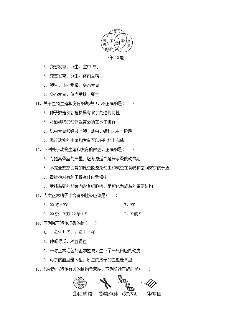 福建省2024八年级生物下学期期中学情评估试卷（附答案人教版）03
