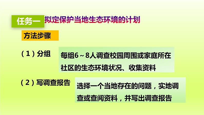 七下生物第四单元生物圈中的人第七章人类活动对生物圈的影响第三节拟定保护生态环境的计划课件（人教版）05