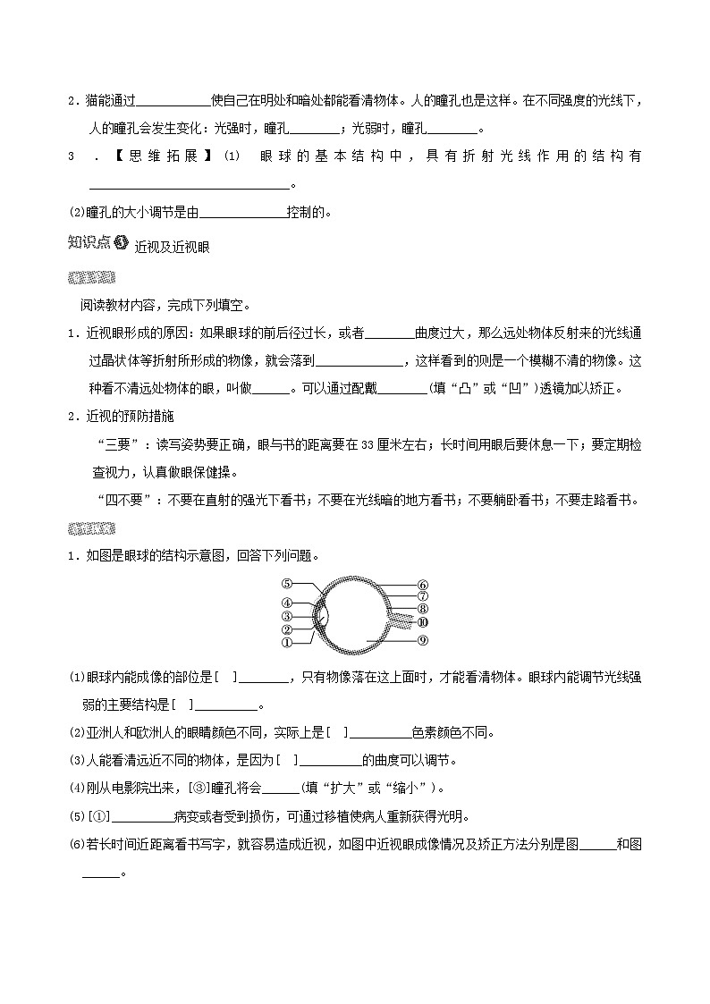 七下生物第四单元生物圈中的人第六章人体生命活动的调节第一节人体对外界环境的感知导学案（人教版）第2页