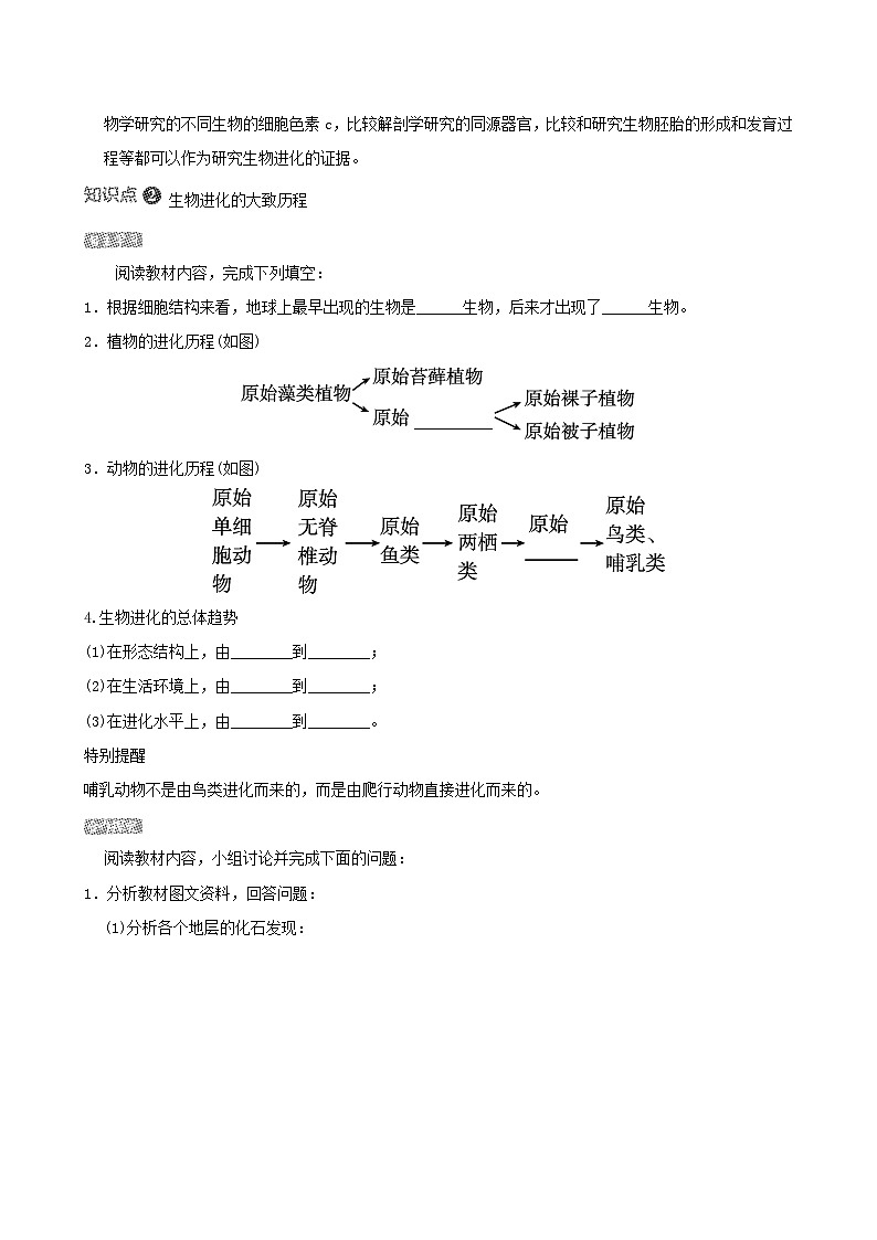 八下生物第七单元生物圈中生命的延续和发展第三章生命起源和生物进化第二节生物进化的历程导学案（人教版）02