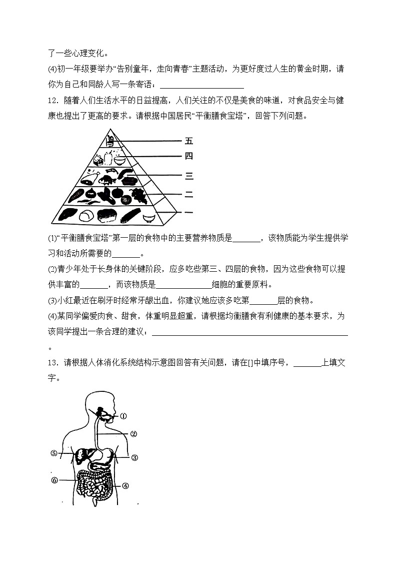湖北省荆州市2023-2024学年七年级下学期3月月考生物试卷(含答案)第3页