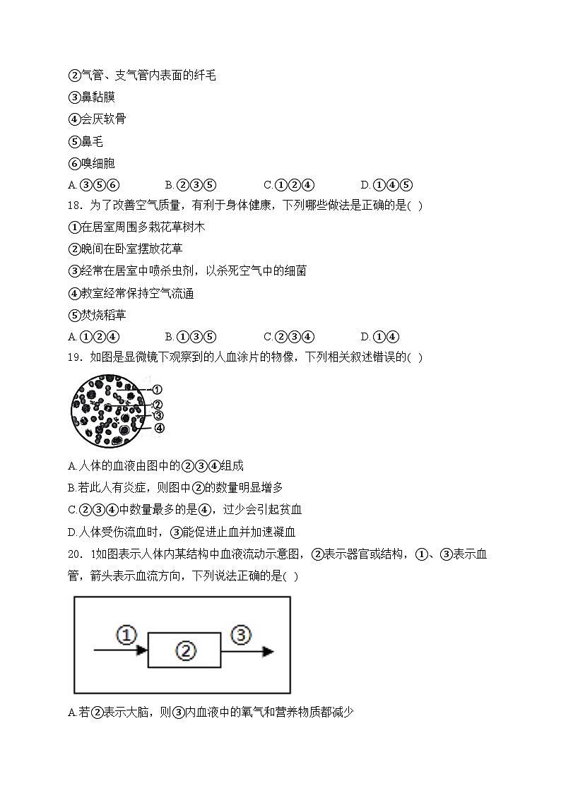 山东省德州市乐陵市2023-2024学年七年级下学期4月期中考试生物试卷(含答案)第3页