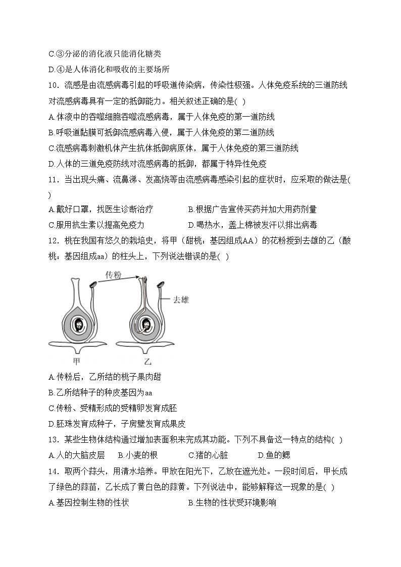 山东省淄博市桓台县2024届初中毕业班中考二模生物试卷(含答案)03