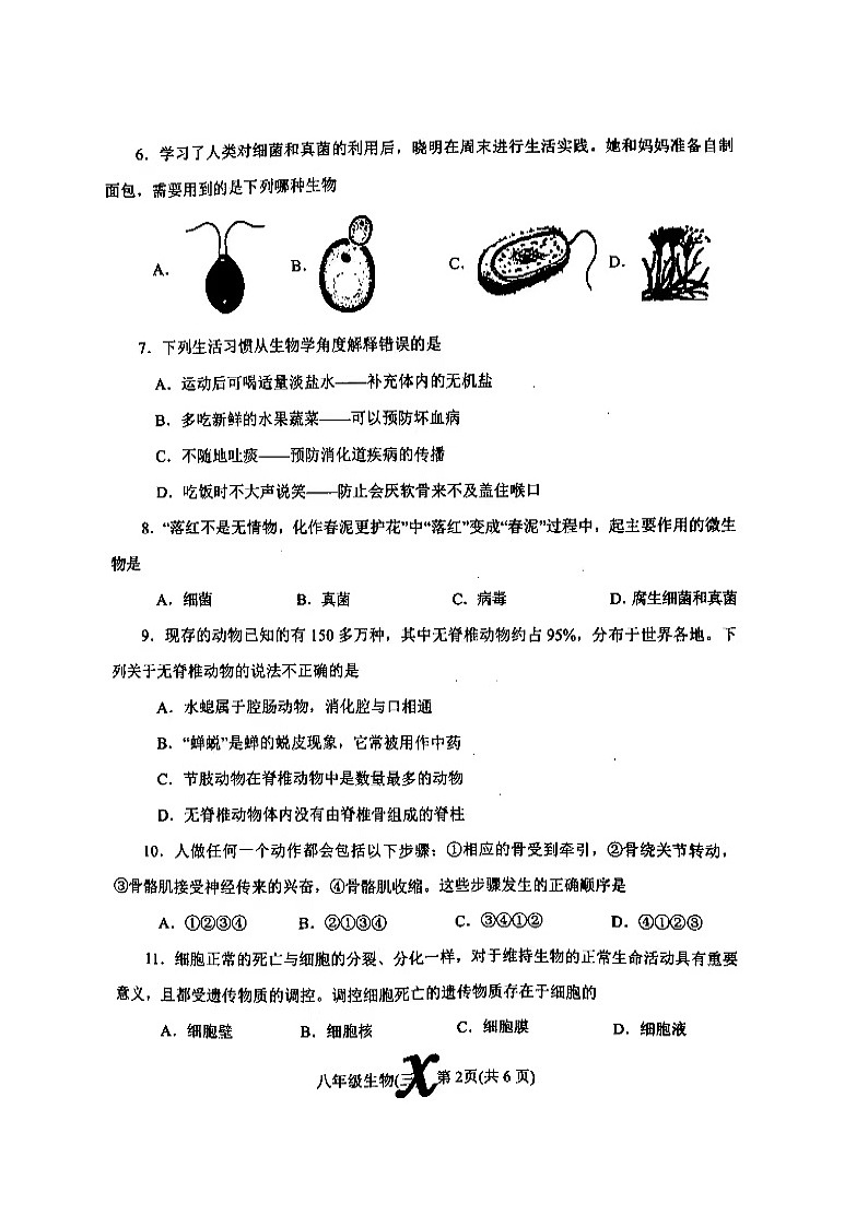 2024年河南省内乡县中考三模生物试卷第2页