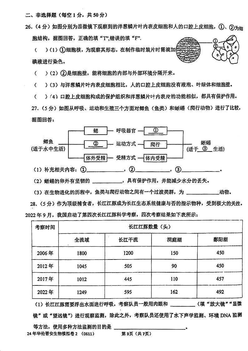 福建省福州华伦中学2023-2024学年八年级下学期6月月考生物试题03