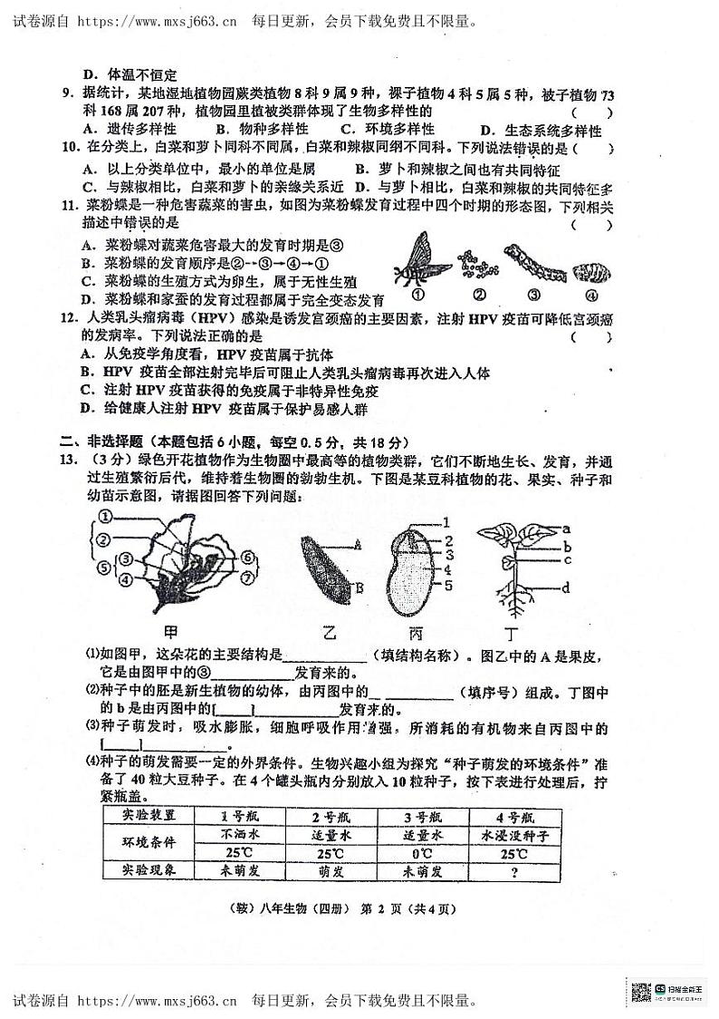 辽宁省鞍山市岫岩县2023-2024学年八年级下学期6月月考生物试卷(1)第2页
