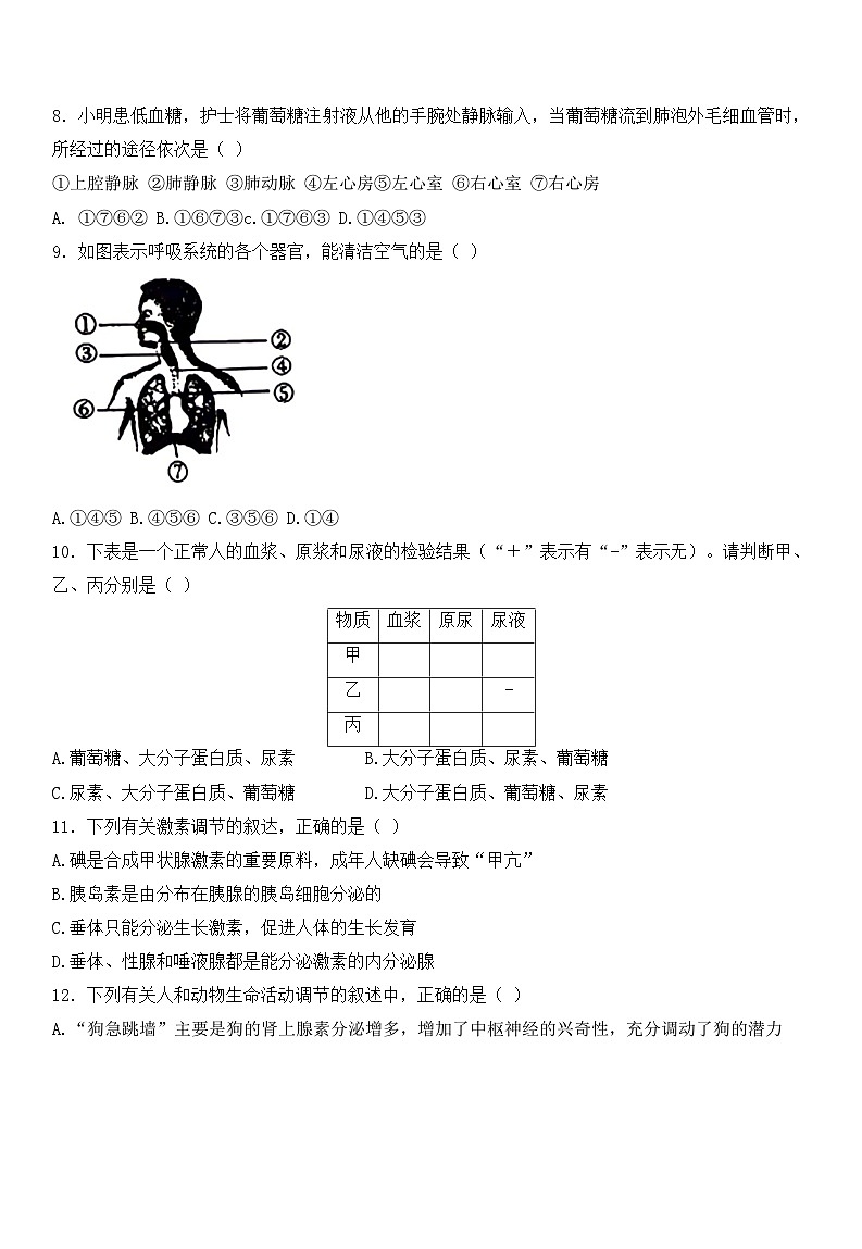 辽宁省沈阳市虹桥初级中学2023-2024学年七年级下学期6月考生物试卷第3页
