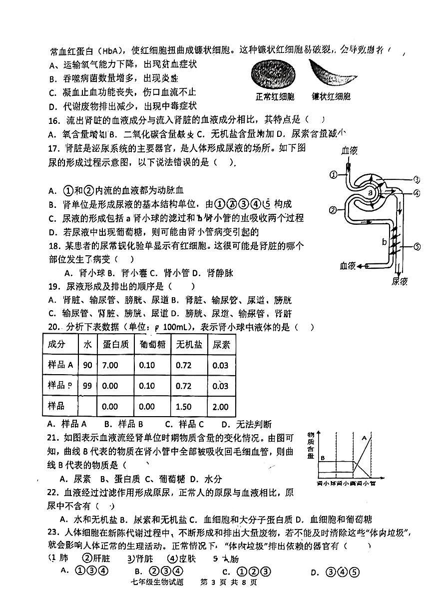 山东省聊城市经济技术开发区2023-2024学年七年级下学期第二次月考检测生物试题第3页