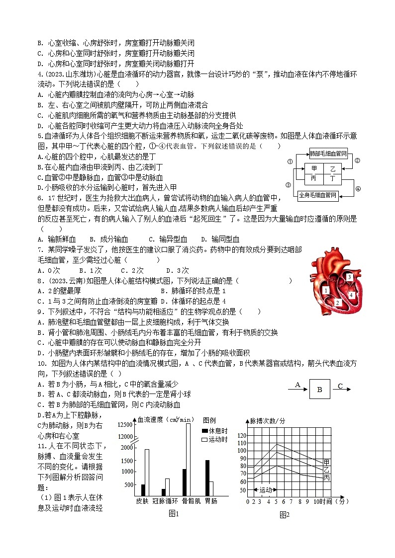 4.4  人体内物质的运输（2）（含答案）周清试题-2023-2024学年人教版生物七年级下册第2页