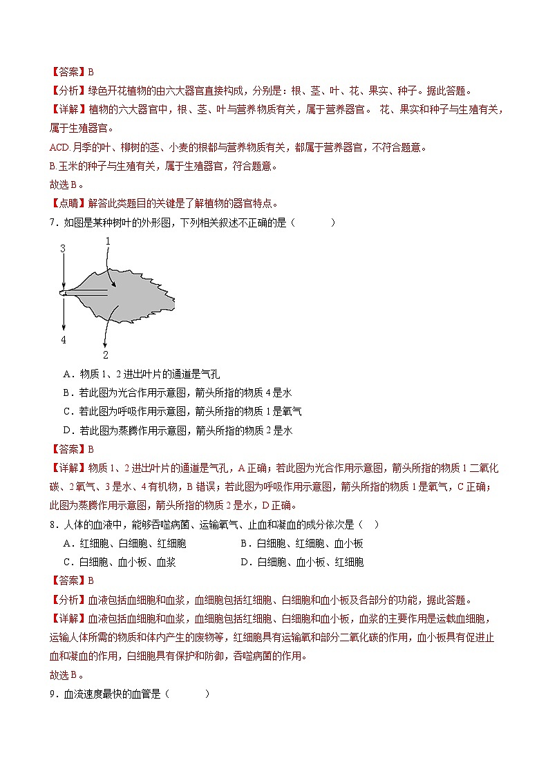 卷04-备战2024年中考生物全真模拟押题卷（盐城卷）（试卷版+解析版）03
