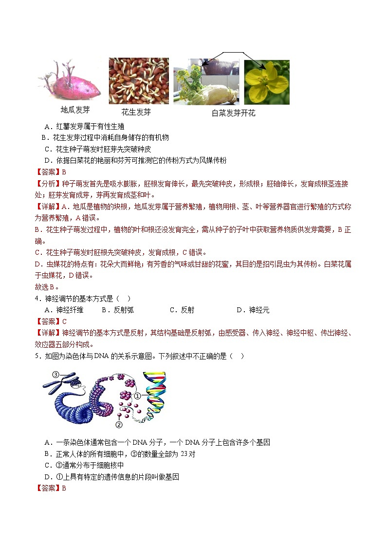 卷01-备战2024年中考生物全真模拟押题卷（扬州卷）（试卷版+解析版）02