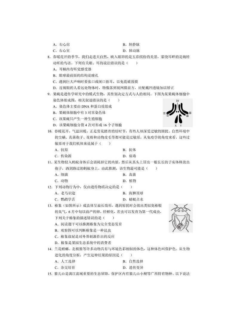 2024年广西壮族自治区初中学业水平考试全真模拟生物试题2（含答案）第2页