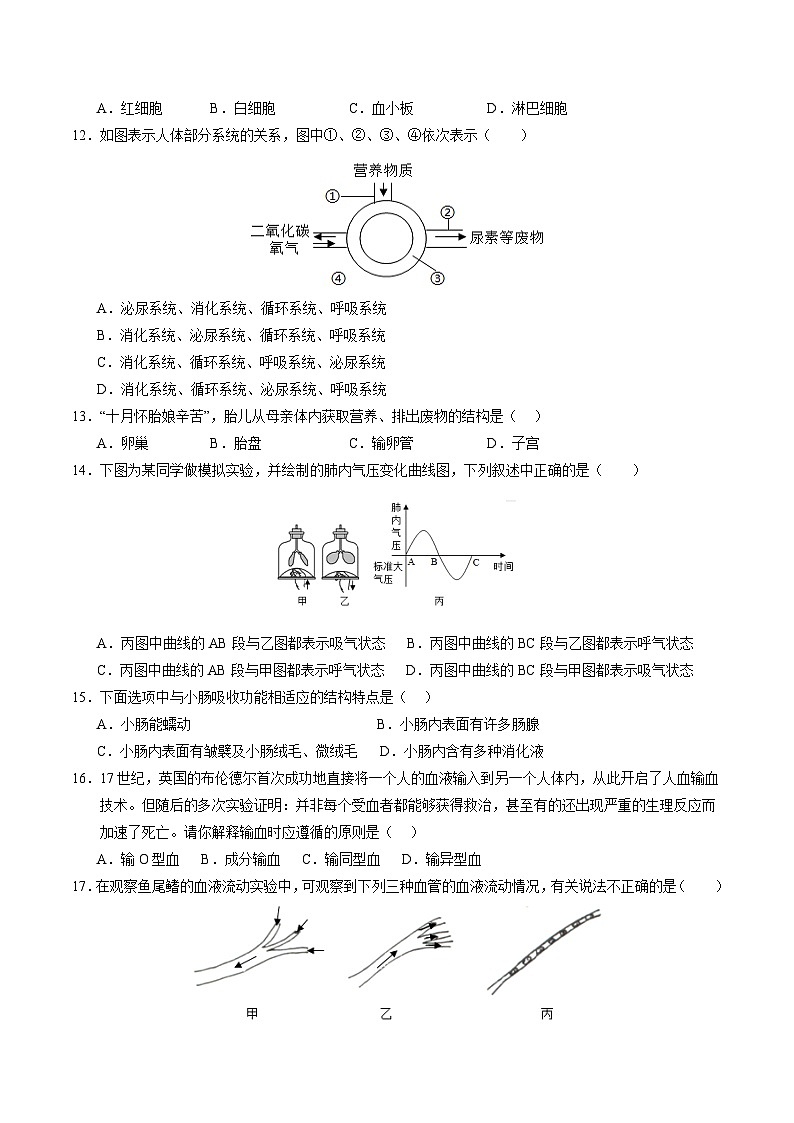 2024年中考生物第三次模拟考试（泰州卷）03