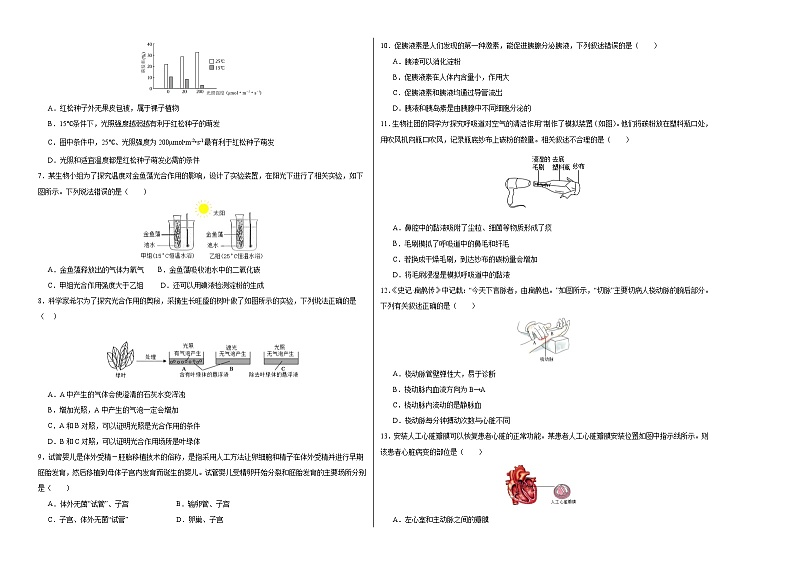 2024年中考生物押题预测卷01（北京卷）-（含考试版、答案、解析和答题卡）02