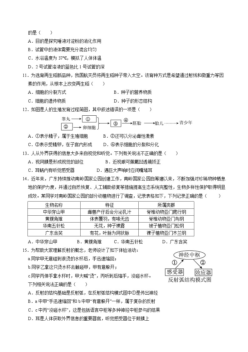 2024年中考生物押题预测卷（广东卷）-（含考试版、答案、解析和答题卡）03