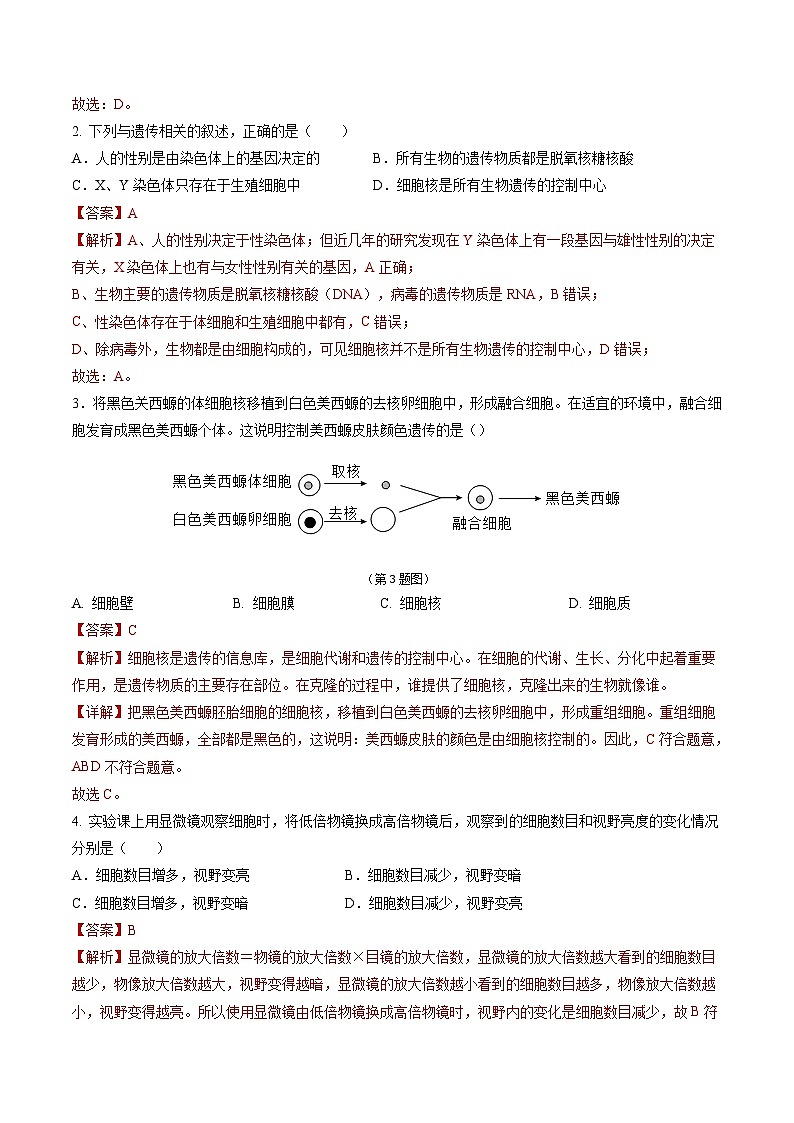 2024年中考生物押题预测卷（青岛卷）-（含考试版、答案、解析和答题卡）02