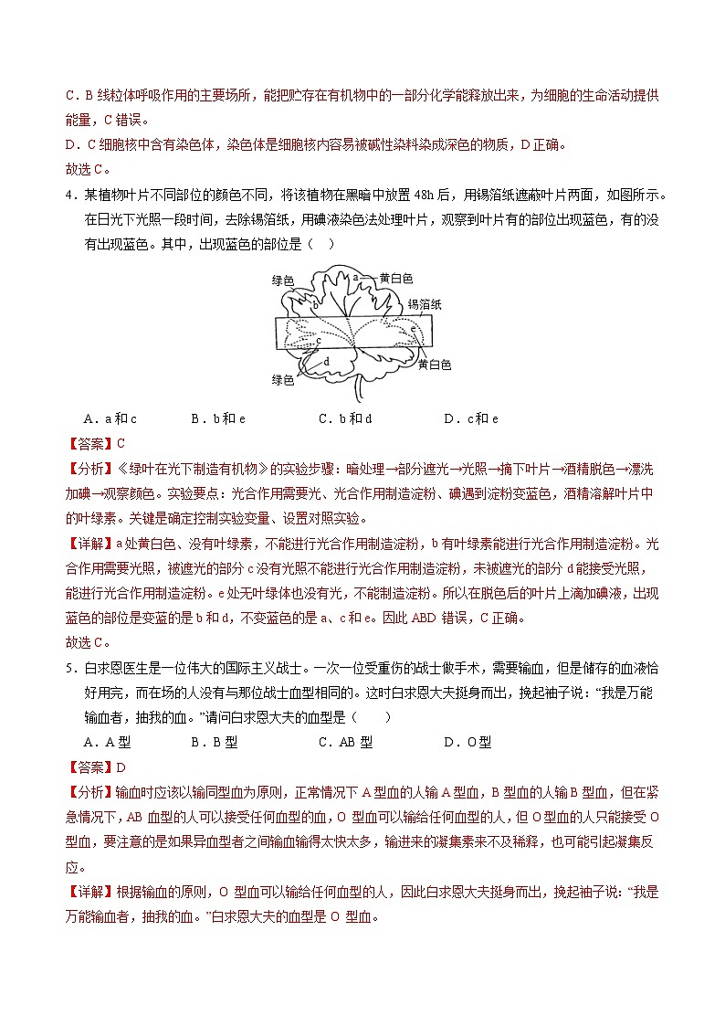 2024年中考生物第二次模拟考试（徐州卷）03