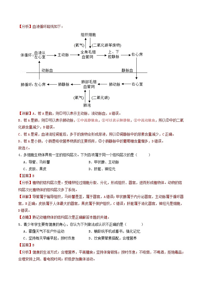 2024年中考生物第二次模拟考试（武汉卷）03