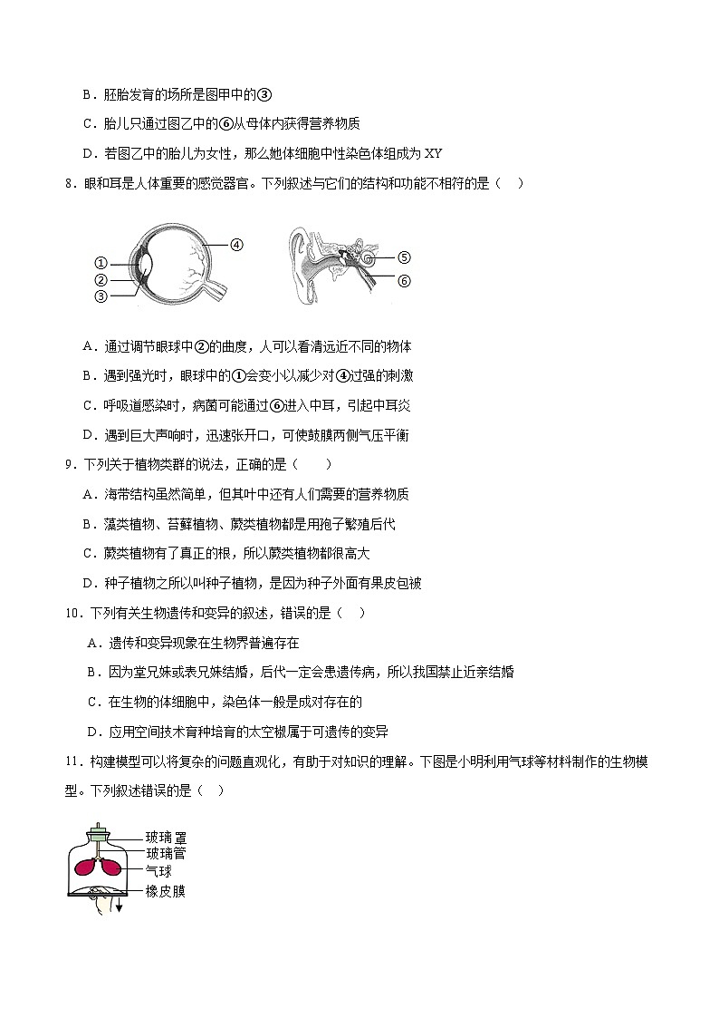 2024年中考生物第二次模拟考试（河南卷）03