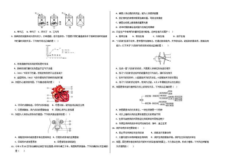 2024年中考生物第二次模拟考试（泰州卷）02