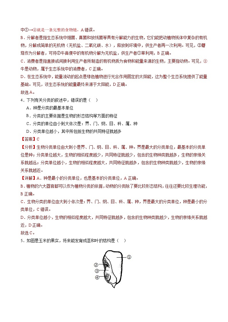 2024年中考生物第二次模拟考试（盐城卷）03