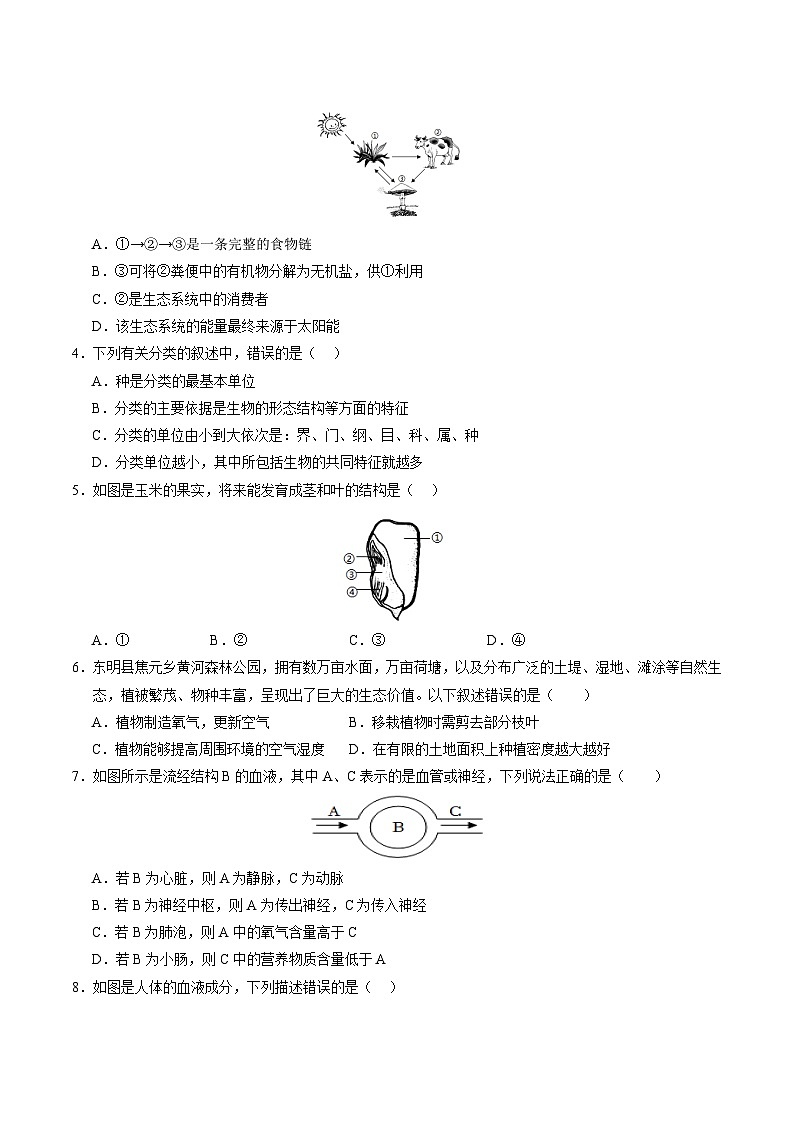 2024年中考生物第二次模拟考试（盐城卷）02